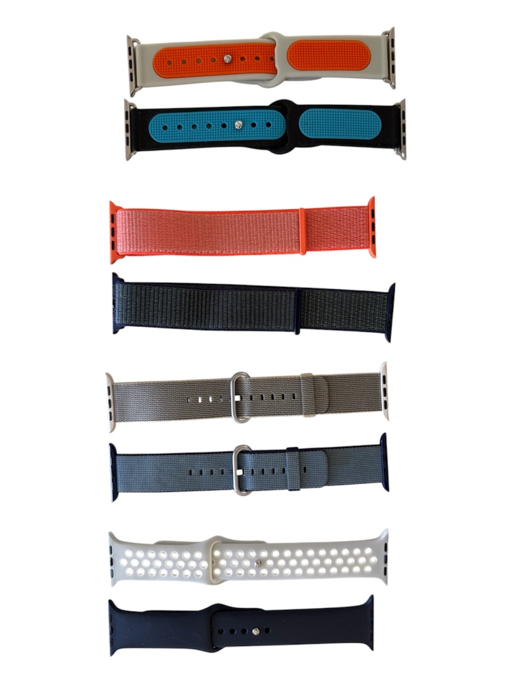 8 Apple Watch Lot - Orange, Blue, Coral, Black, Gray, White. For 44-49 mm.